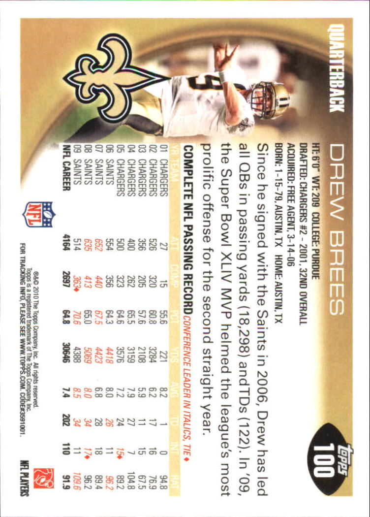 2010 Topps Football "Main Set" Cards #1 to #220 - Picture 195 of 429