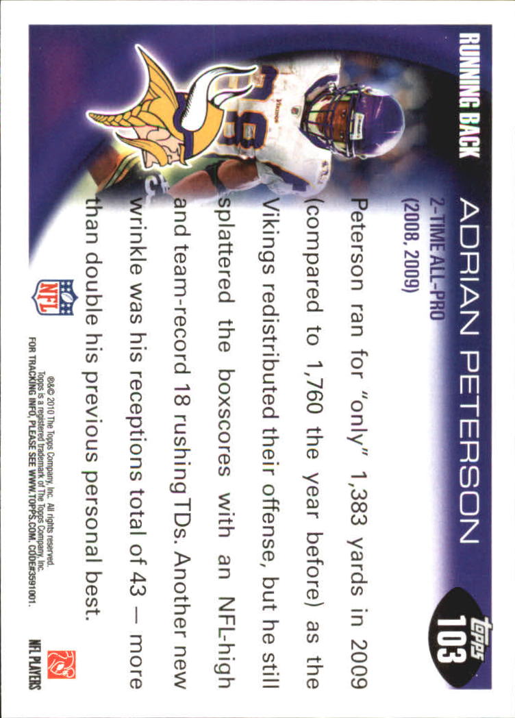 2010 Topps #103 Adrian Peterson AP back image