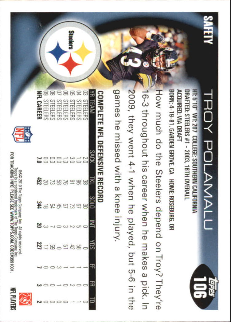 2010 Topps Football "Main Set" Cards #1 to #220 - Picture 207 of 429
