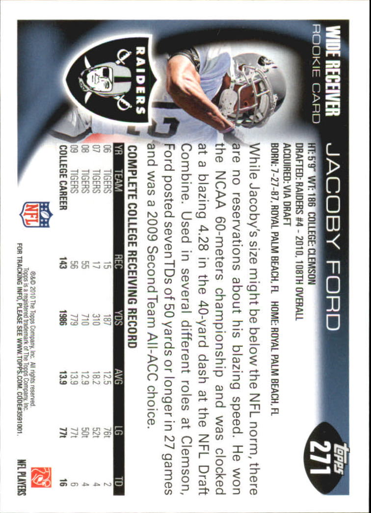 2010 Topps #271 Jacoby Ford RC back image