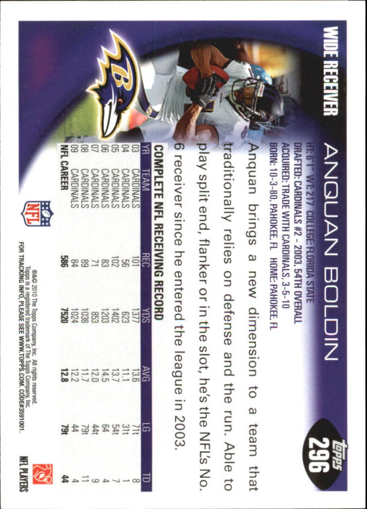 2010 Topps #296 Anquan Boldin back image