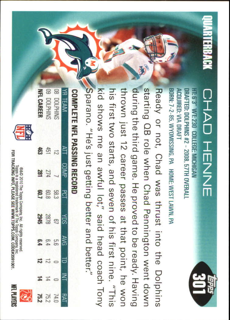 2010 Topps #301 Chad Henne back image