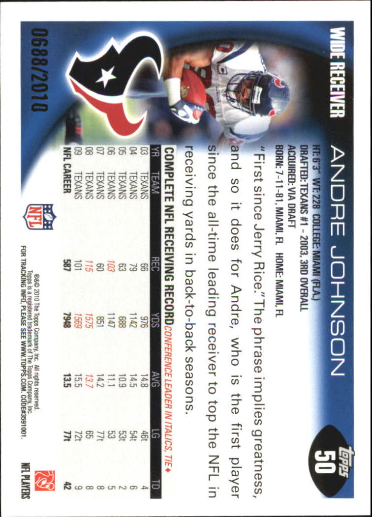 2010 Topps Football "Black - Blue - Gold" Parallel Cards - Picture 33 of 275
