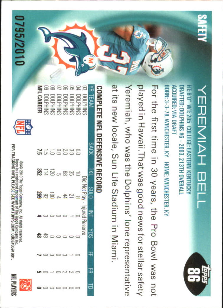 2010 Topps Football "Black - Blue - Gold" Parallel Cards - Picture 51 of 275