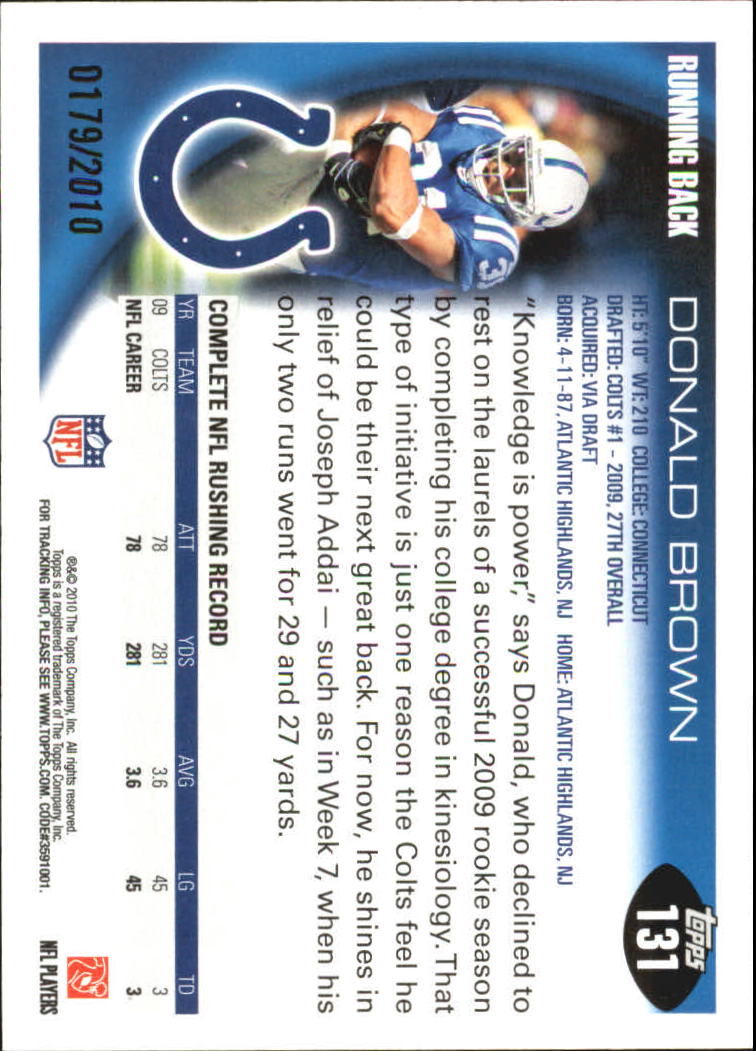 2010 Topps Football "Black - Blue - Gold" Parallel Cards - Picture 73 of 275