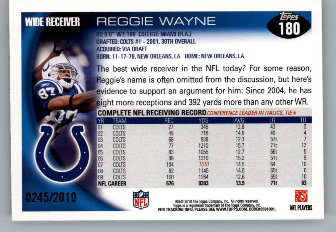 2010 Topps Football "Black - Blue - Gold" Parallel Cards - Picture 103 of 275