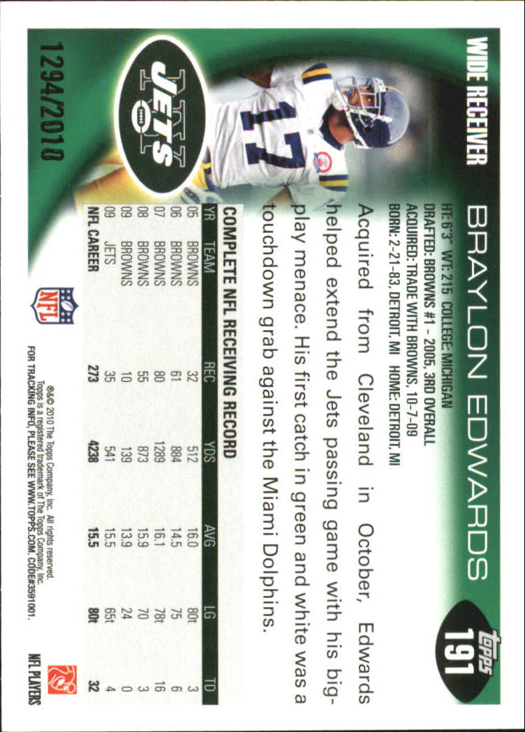 2010 Topps Football "Black - Blue - Gold" Parallel Cards - Picture 115 of 275