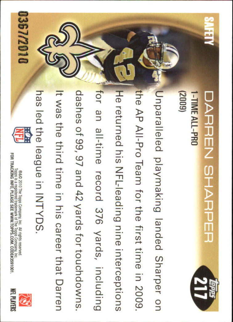 2010 Topps Football "Black - Blue - Gold" Parallel Cards - Picture 125 of 275