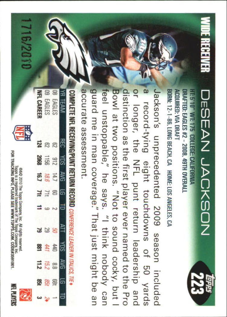 2010 Topps Football "Black - Blue - Gold" Parallel Cards - Picture 135 of 275