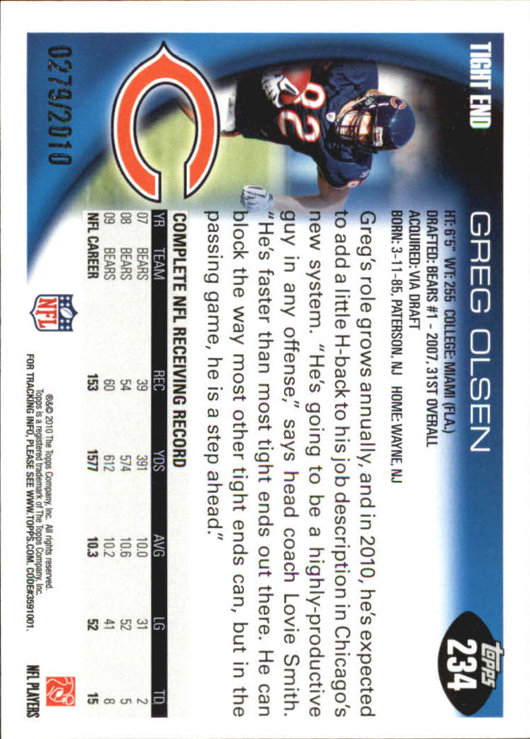 2010 Topps Football "Black - Blue - Gold" Parallel Cards - Picture 143 of 275