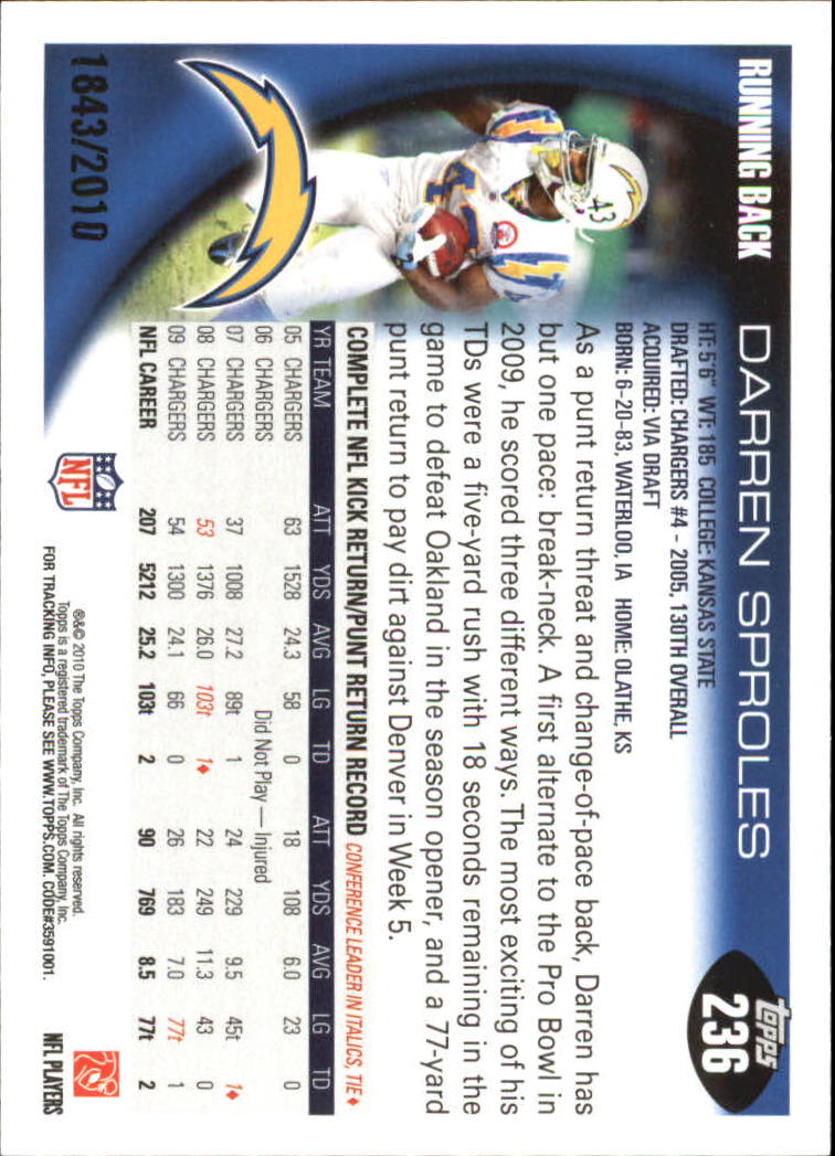 2010 Topps Football "Black - Blue - Gold" Parallel Cards - Picture 145 of 275