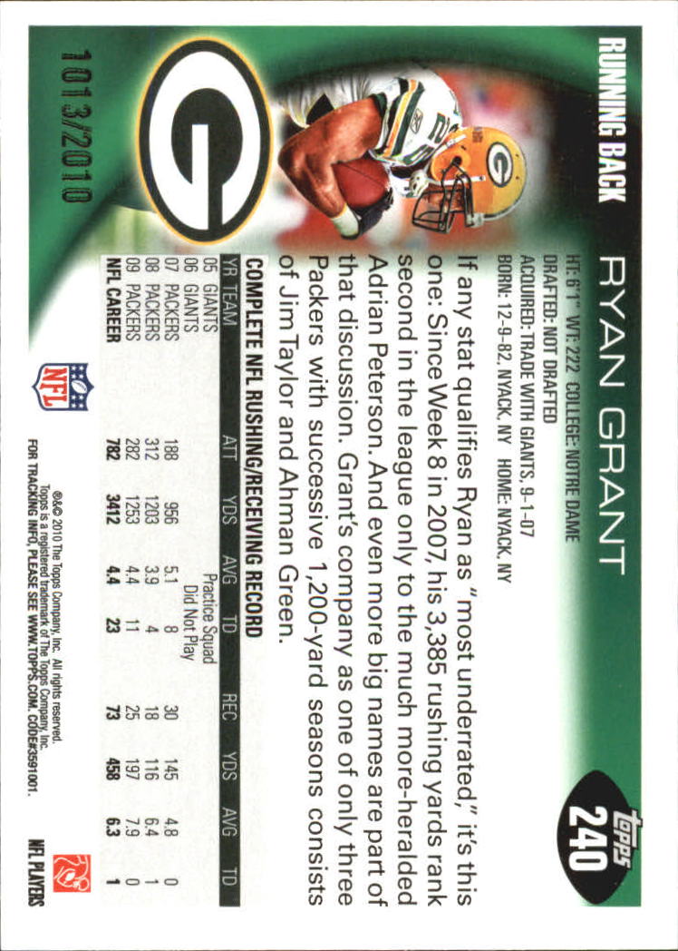2010 Topps Football "Black - Blue - Gold" Parallel Cards - Picture 149 of 275