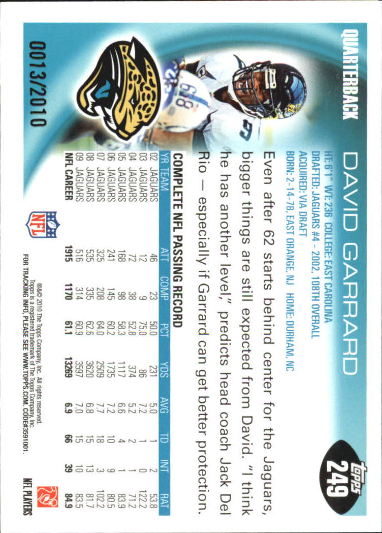 2010 Topps Football "Black - Blue - Gold" Parallel Cards - Picture 153 of 275