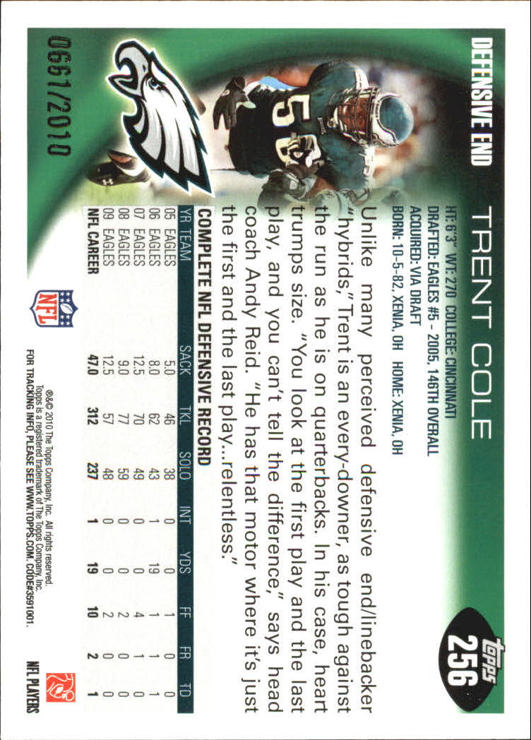 2010 Topps Football "Black - Blue - Gold" Parallel Cards - Picture 161 of 275