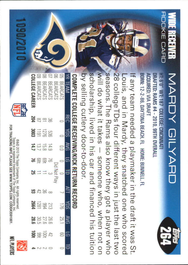 2010 Topps Gold #264 Mardy Gilyard back image