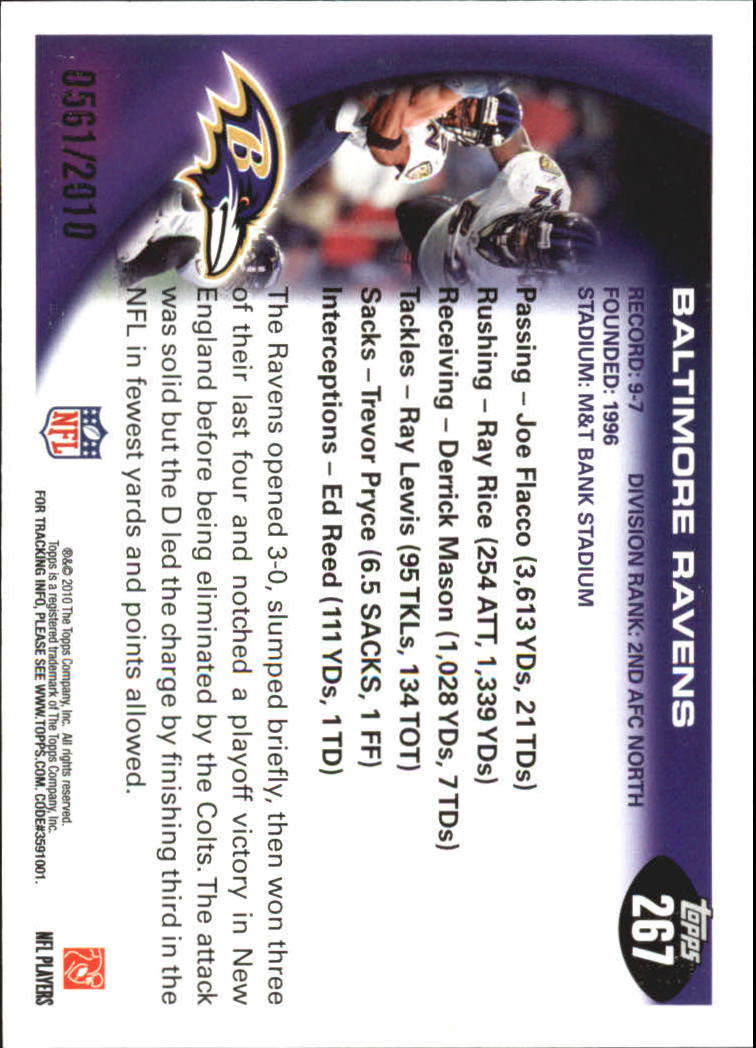 2010 Topps Football "Black - Blue - Gold" Parallel Cards - Picture 167 of 275