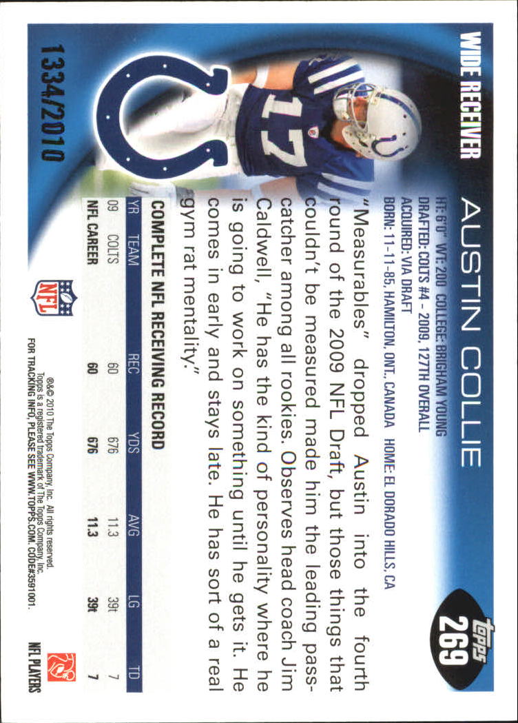 2010 Topps Football "Black - Blue - Gold" Parallel Cards - Picture 169 of 275