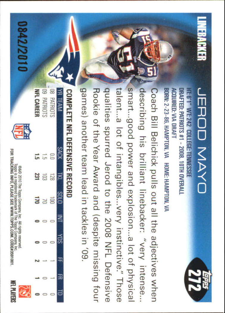 2010 Topps Football "Black - Blue - Gold" Parallel Cards - Picture 173 of 275