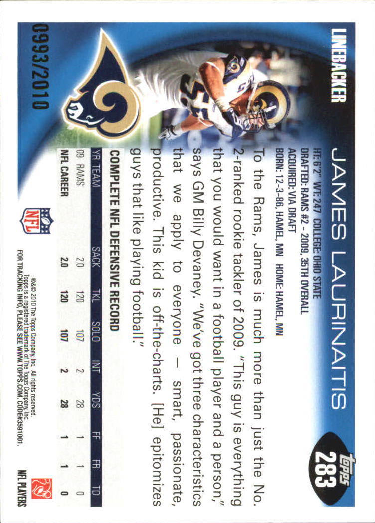2010 Topps Football "Black - Blue - Gold" Parallel Cards - Picture 177 of 275