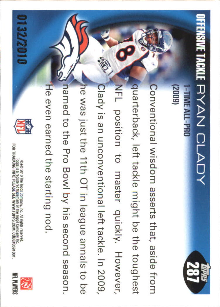 2010 Topps Football "Black - Blue - Gold" Parallel Cards - Picture 181 of 275
