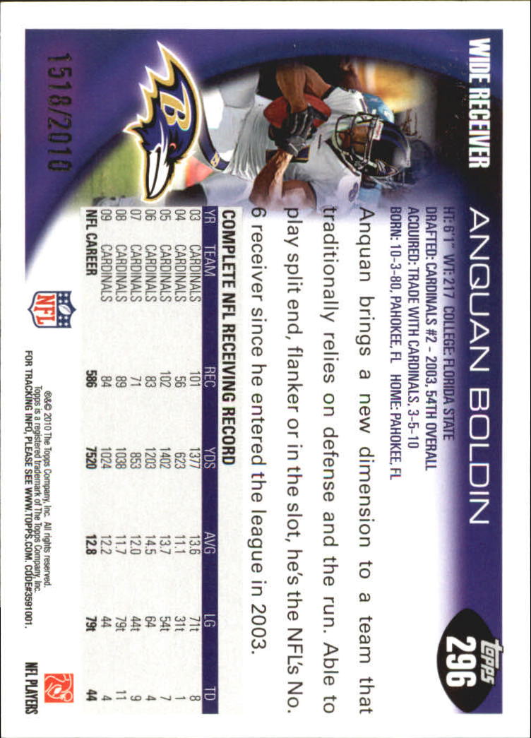 2010 Topps Gold #296 Anquan Boldin back image