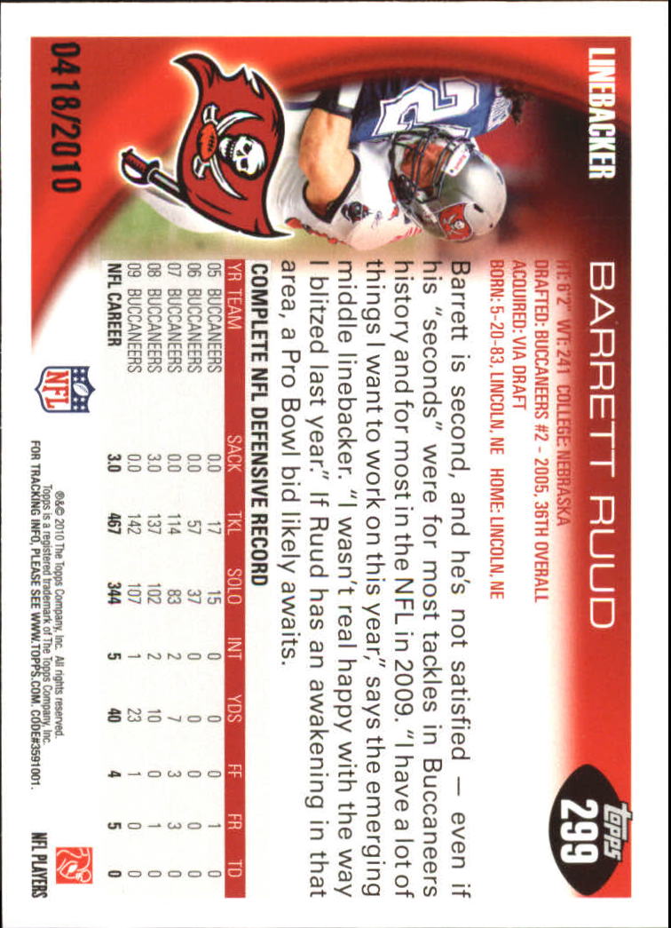 2010 Topps Football "Black - Blue - Gold" Parallel Cards - Picture 189 of 275