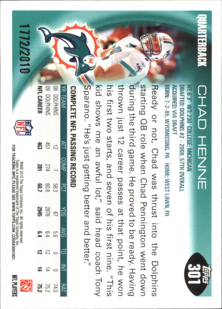 2010 Topps Football "Black - Blue - Gold" Parallel Cards - Picture 191 of 275
