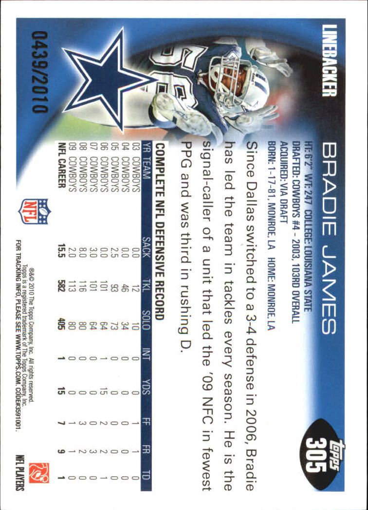 2010 Topps Football "Black - Blue - Gold" Parallel Cards - Picture 195 of 275
