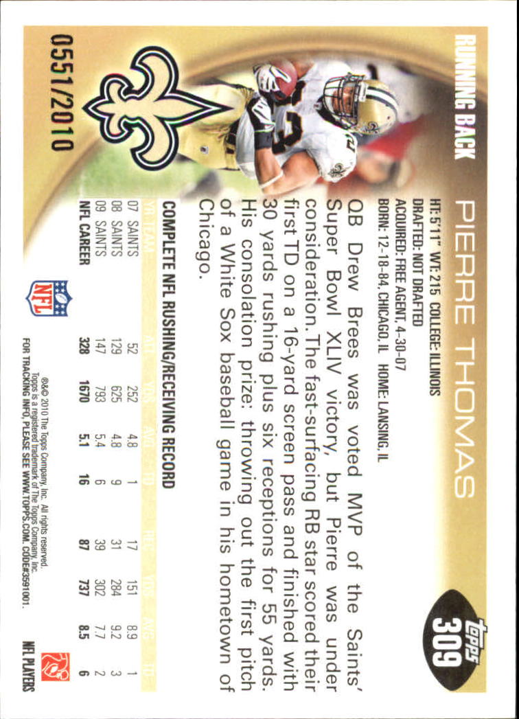 2010 Topps Football "Black - Blue - Gold" Parallel Cards - Picture 197 of 275