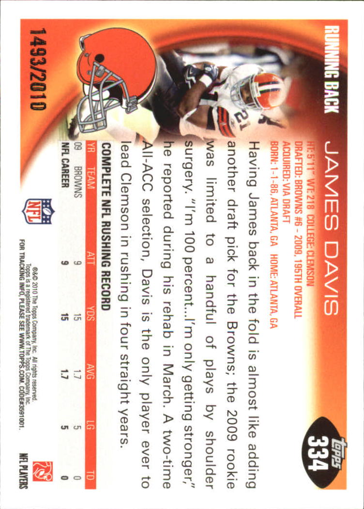 2010 Topps Football "Black - Blue - Gold" Parallel Cards - Picture 217 of 275