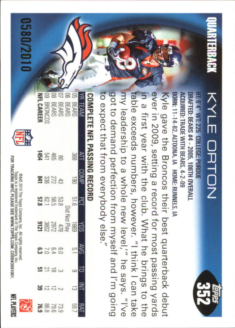 2010 Topps Football "Black - Blue - Gold" Parallel Cards - Picture 229 of 275