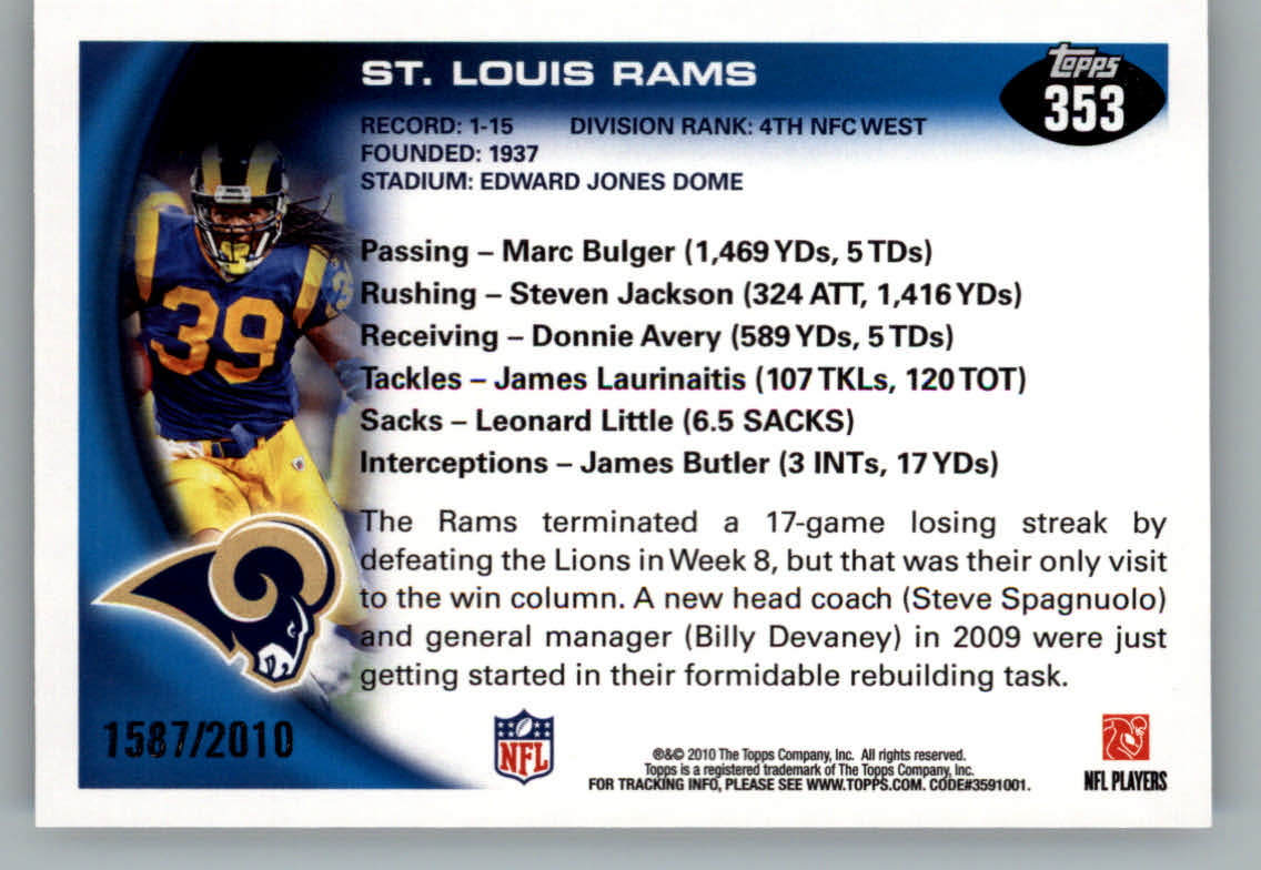 2010 Topps Football "Black - Blue - Gold" Parallel Cards - Picture 231 of 275