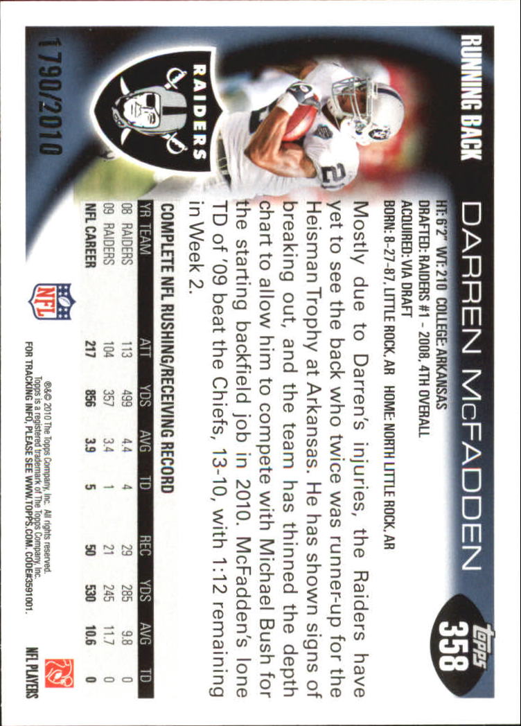 2010 Topps Football "Black - Blue - Gold" Parallel Cards - Picture 235 of 275