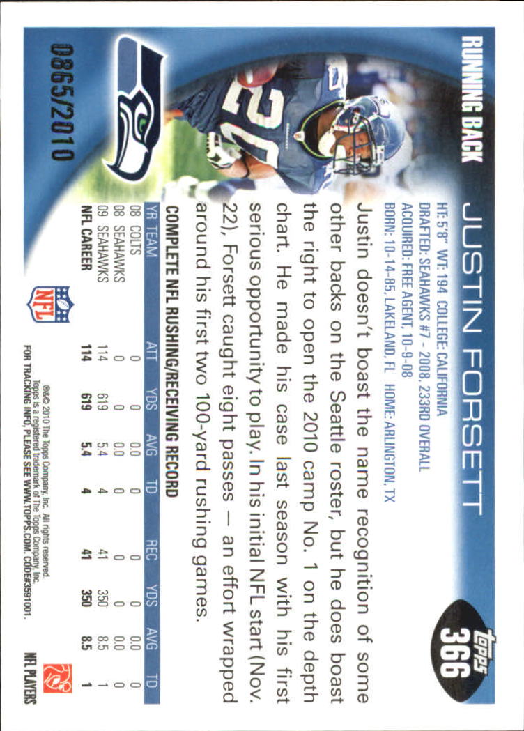 2010 Topps Football "Black - Blue - Gold" Parallel Cards - Picture 239 of 275