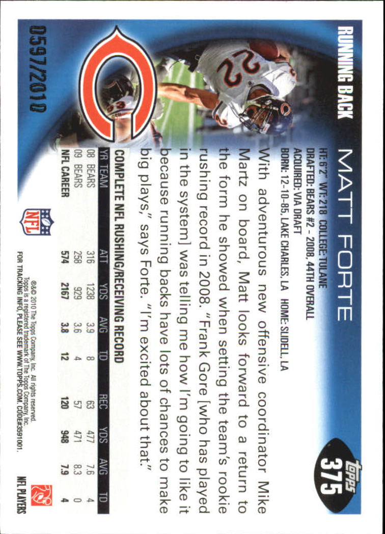 2010 Topps Football "Black - Blue - Gold" Parallel Cards - Picture 245 of 275