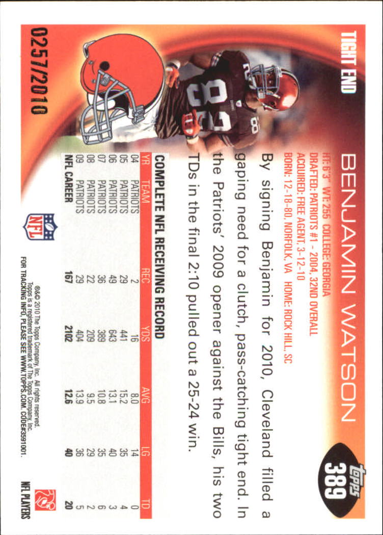 2010 Topps Football "Black - Blue - Gold" Parallel Cards - Picture 255 of 275
