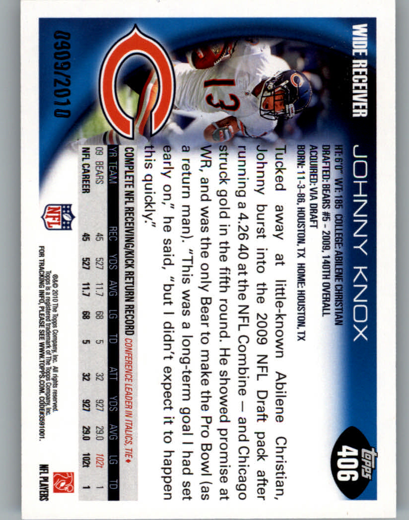 2010 Topps Football "Black - Blue - Gold" Parallel Cards - Picture 265 of 275