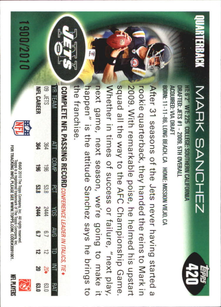 2010 Topps Football "Black - Blue - Gold" Parallel Cards - Picture 269 of 275