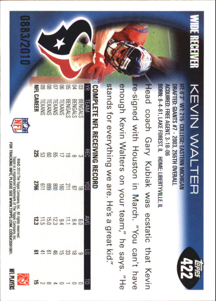 2010 Topps Football "Black - Blue - Gold" Parallel Cards - Picture 273 of 275