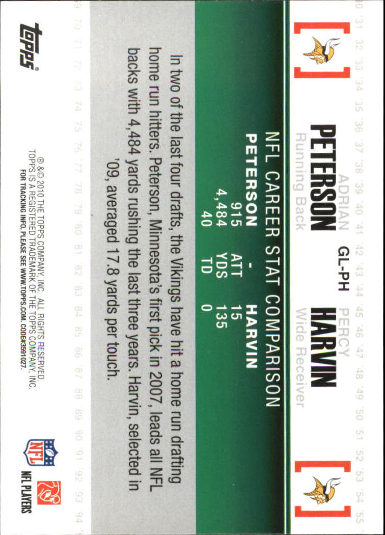 2010 Topps Gridiron Lineage #GLPH Adrian Peterson/Percy Harvin back image