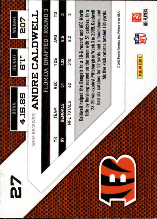 2010 Panini Threads #27 Andre Caldwell back image