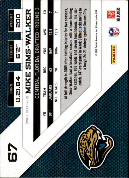 2010 Panini Threads #67 Mike Sims-Walker back image