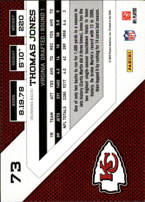 2010 Panini Threads #73 Thomas Jones back image