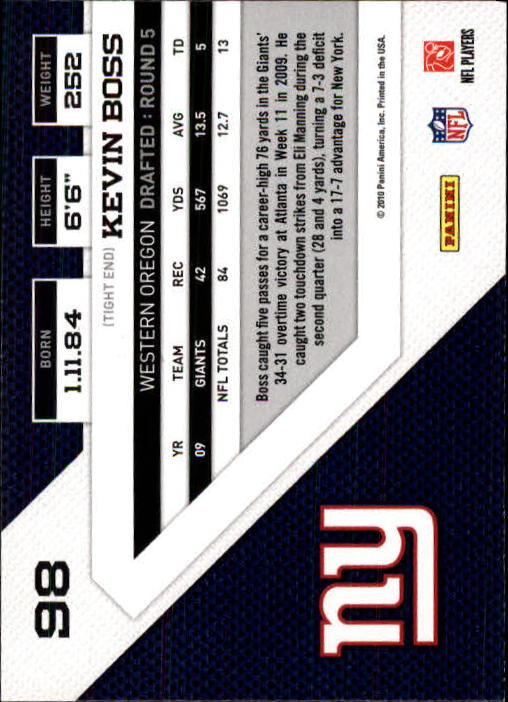 2010 Panini Threads #98 Kevin Boss back image