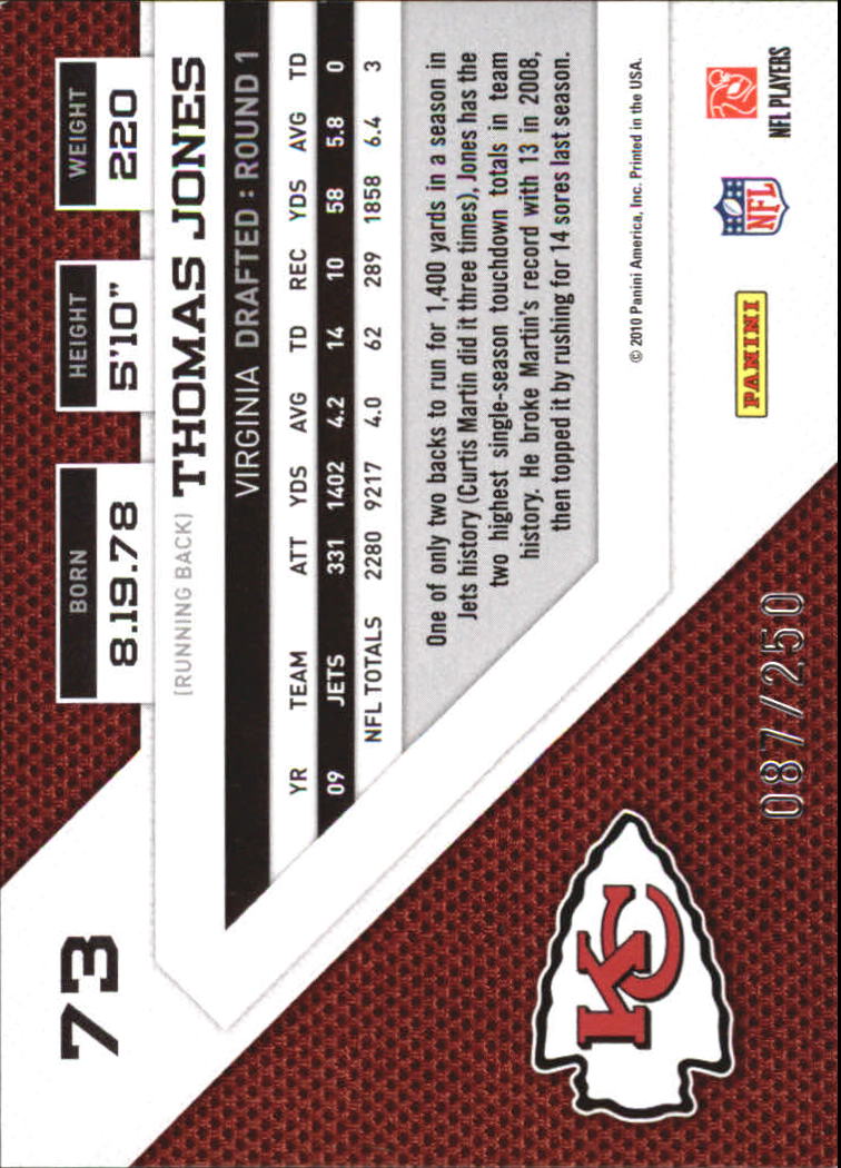2010 Panini Threads Silver Holofoil #73 Thomas Jones back image
