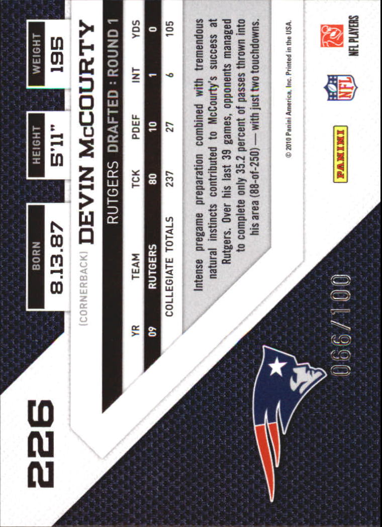 2010 Panini Threads Gold Holofoil #226 Devin McCourty back image