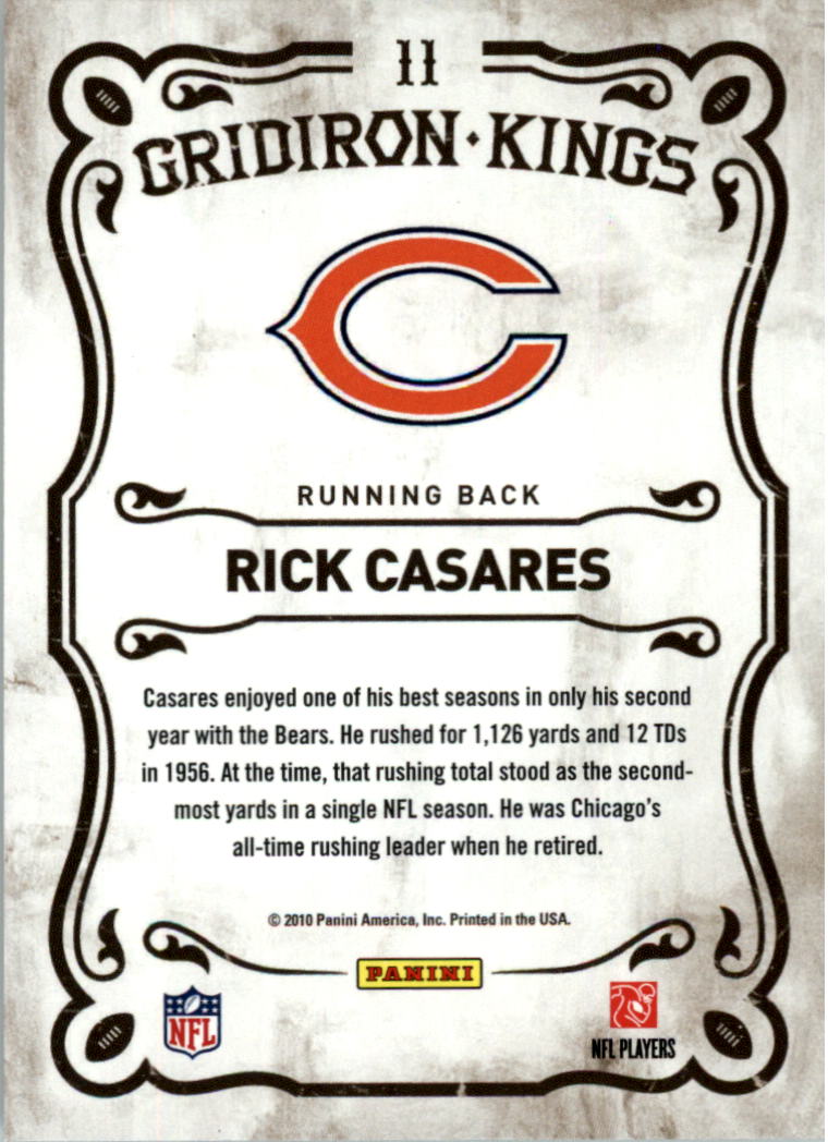 2010 Panini Threads Gridiron Kings #11 Rick Casares back image