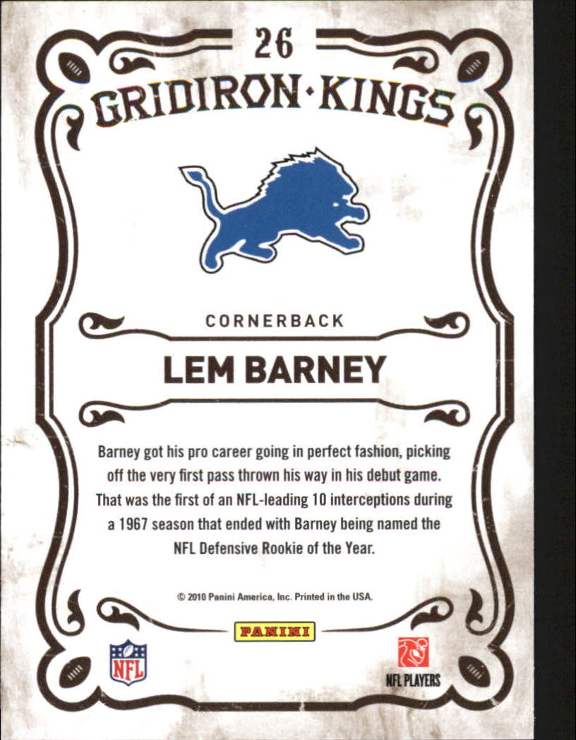 2010 Panini Threads Gridiron Kings #26 Lem Barney back image
