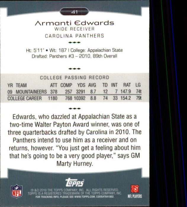 2010 Topps Platinum #41 Armanti Edwards RC back image