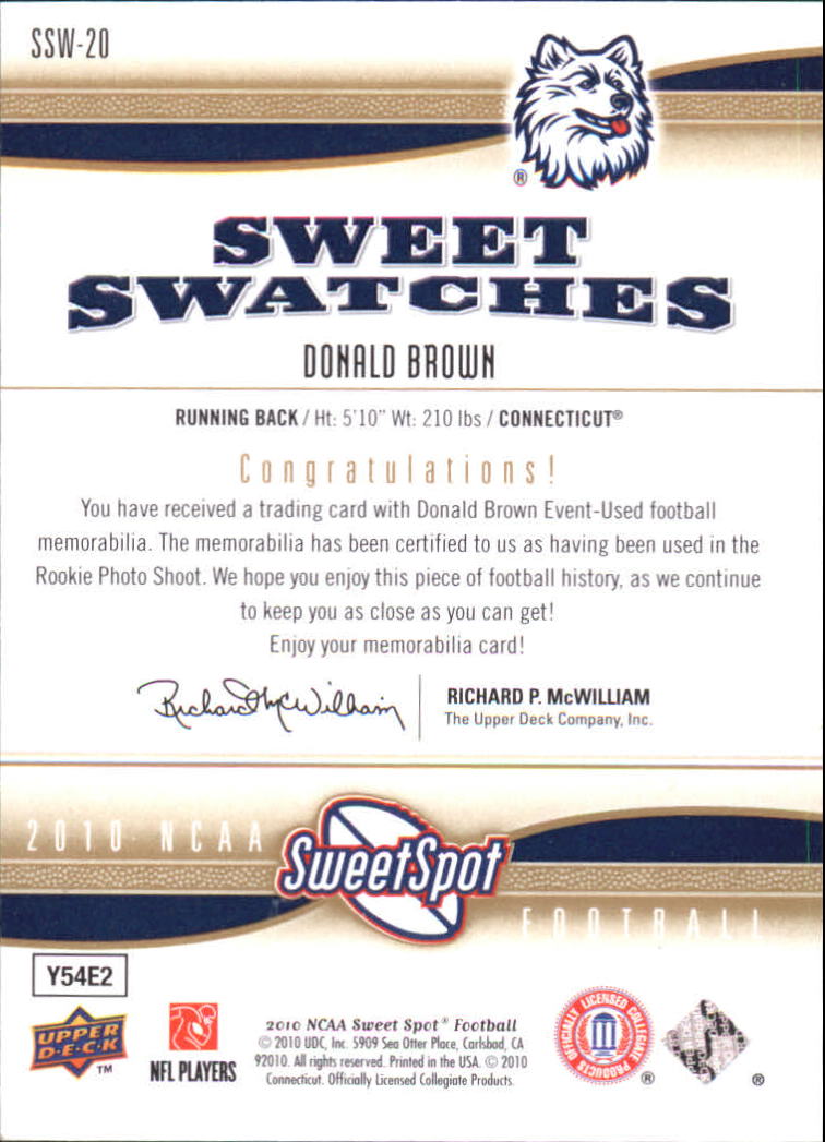 2010 Sweet Spot Sweet Swatches #SSW20 Donald Brown back image